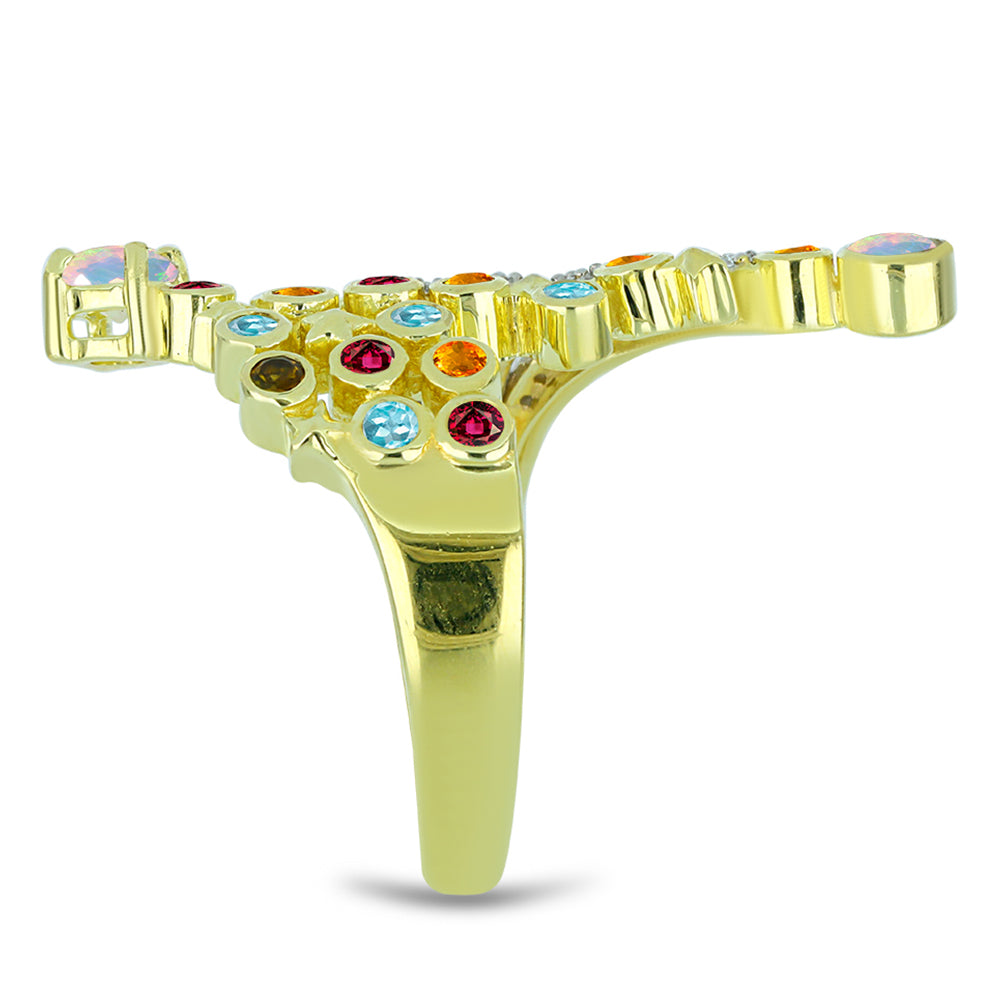 Inel din Argint 925 Placat cu Aur ( 6.56 grame ) cu Opal Welo și Turmalină Chakra 1.08 Carate
