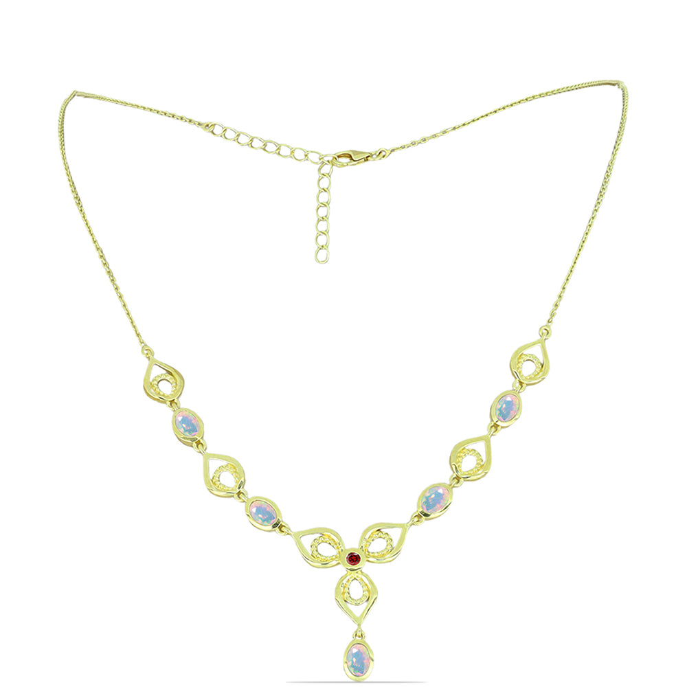 Colier din Argint 925 Placat cu Aur ( 9.8 grame ) cu Opal Welo și Turmalină Chakra 1.51 Carate