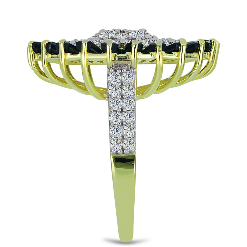 Inel din Argint 925 Placat cu Aur ( 6.37 grame ) cu Obsidian și Topaz Alb 5.34 Carate