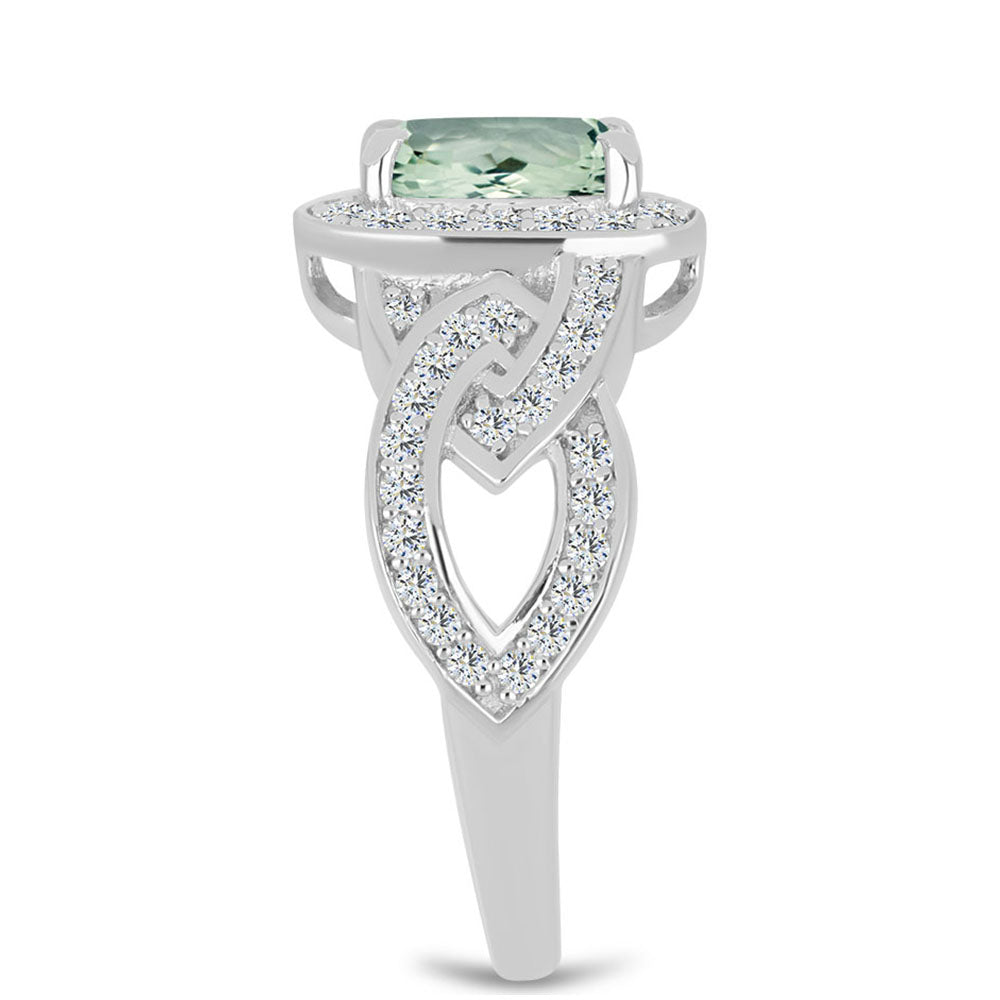 Inel din Argint 925 ( 3.72 grame ) cu Ametist Verde și Topaz Alb 1.99 Carate