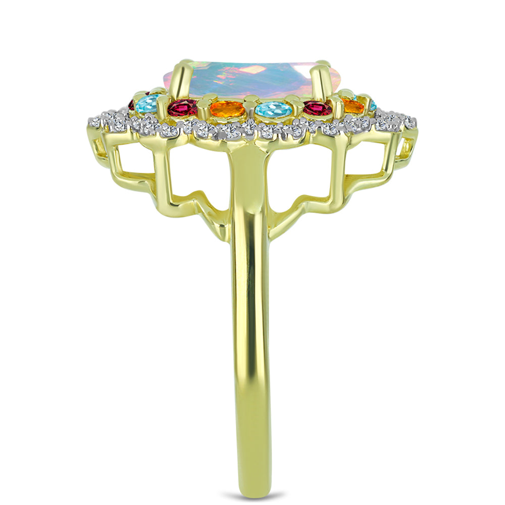 Inel din Argint 925 Placat cu Aur ( 3.63 grame ) cu Opal Welo și Turmalină Chakra 2.47 Carate