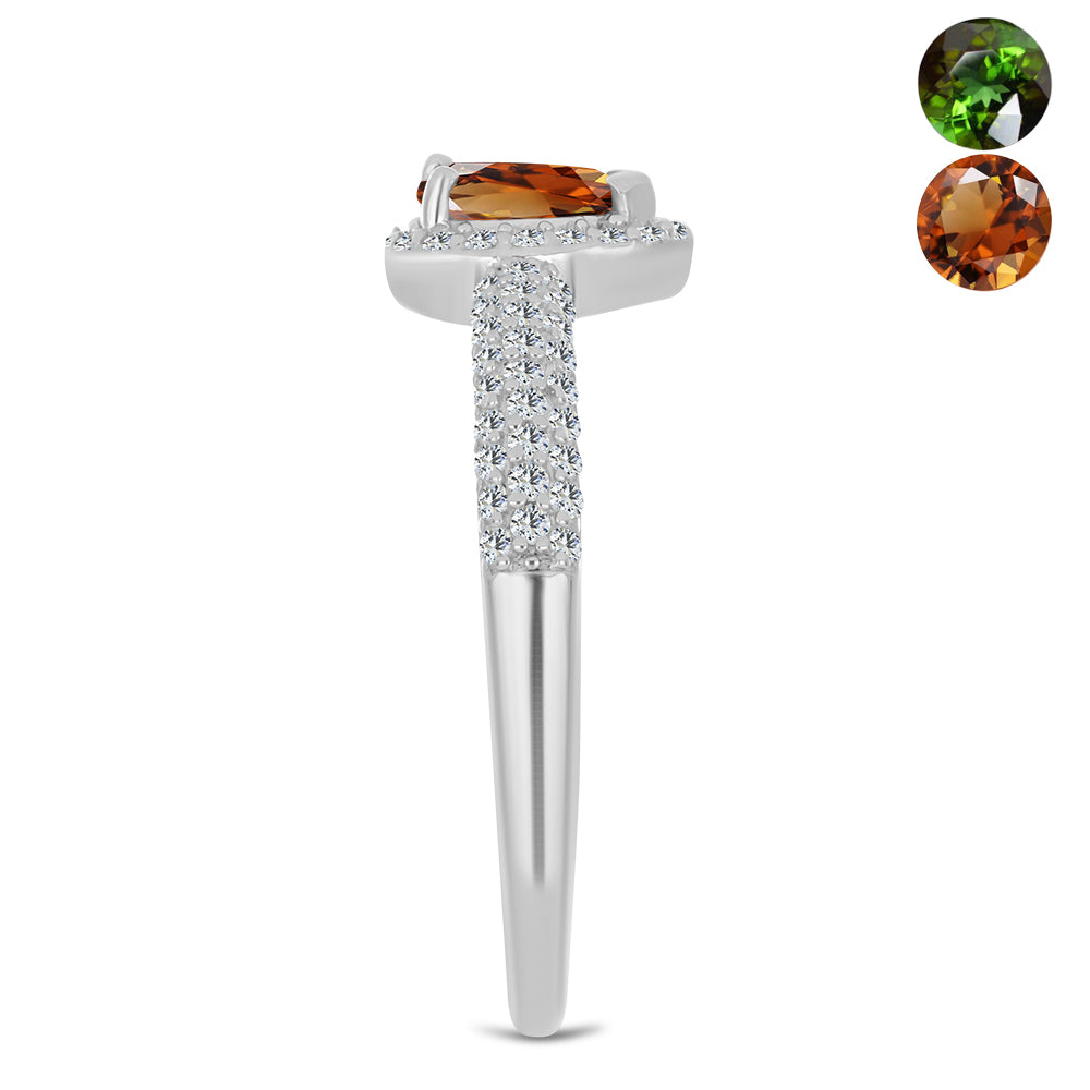 Inel din Argint 925 ( 2.19 grame ) cu Zultanit Anatolian Certificat cultivat în laborator și Topaz Alb 0.99 Carate