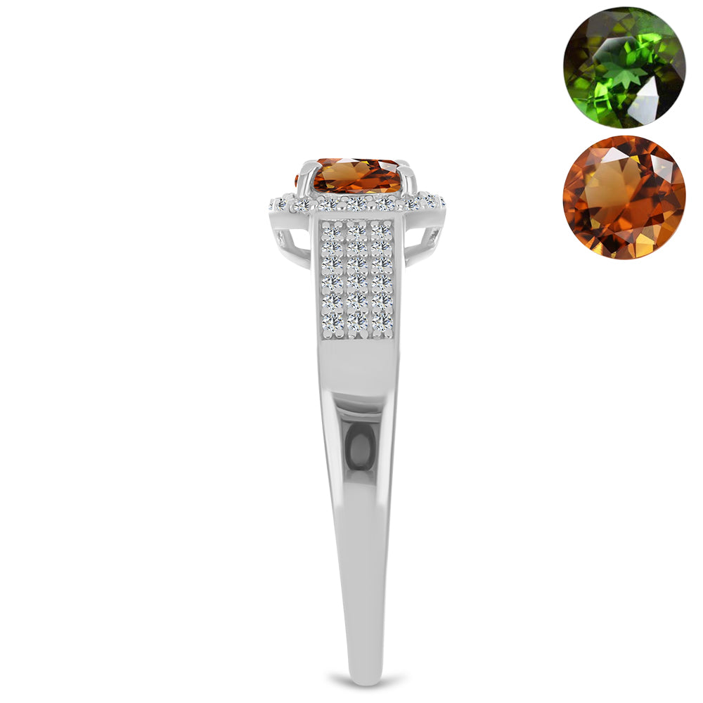 Inel din Argint 925 ( 3 grame ) cu Zultanit Anatolian Certificat cultivat în laborator și Topaz Alb 1.29 Carate