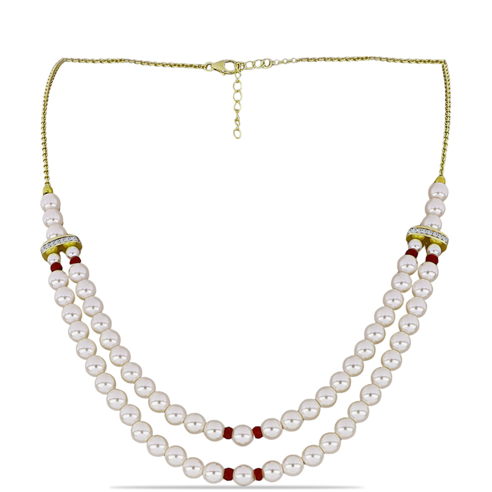 Colier din Argint 925 Placat cu Aur ( 7.48 grame ) cu Perlă de Apă Dulce Albă și Rubin Malagasy 78.64 Carate