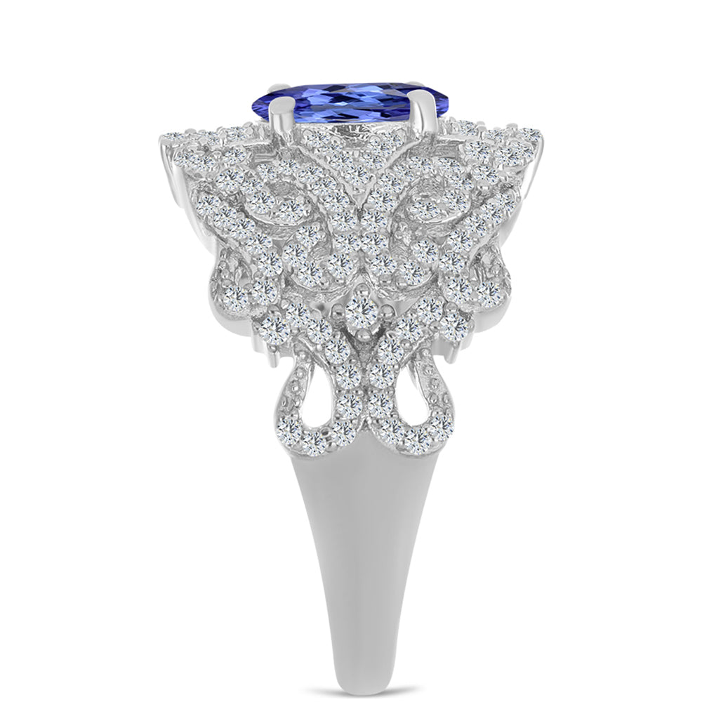 Inel din Argint 925 ( 5.33 grame ) cu Tanzanit și Topaz Alb 2.07 Carate