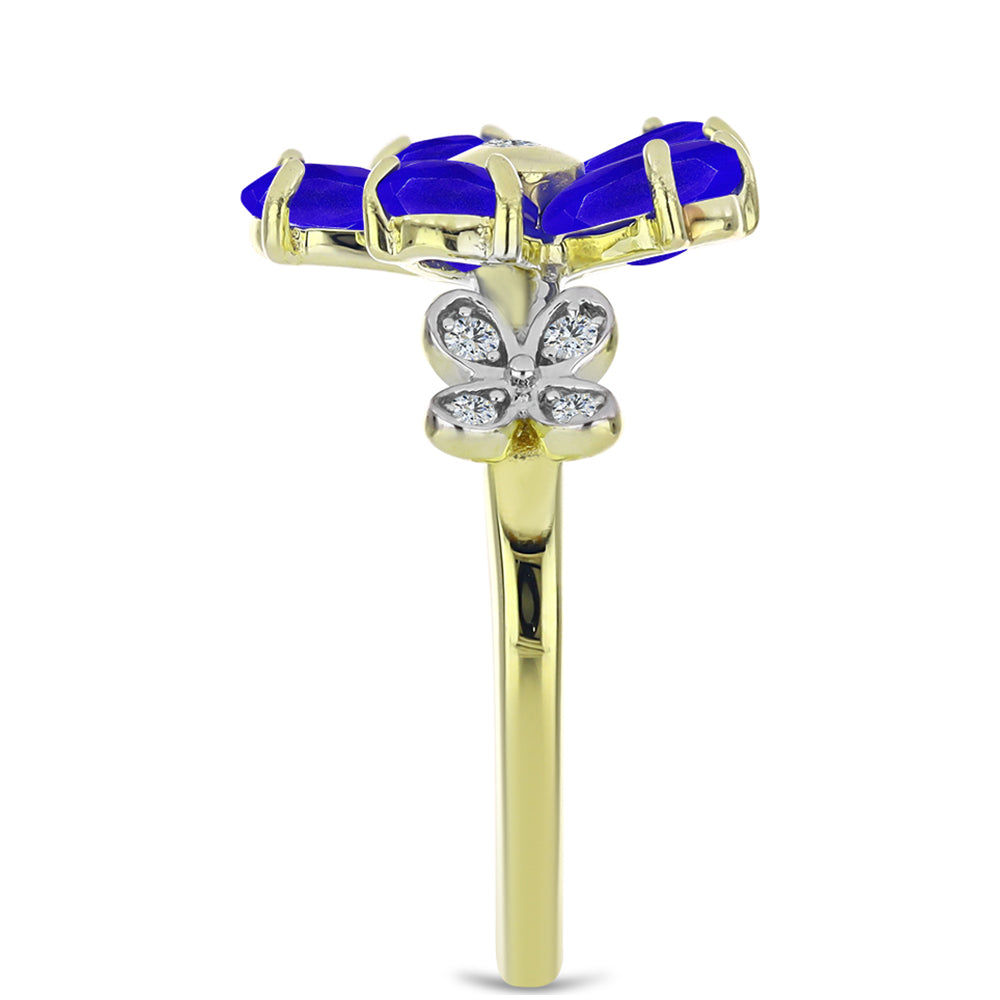 Inel din Argint 925 Placat cu Aur ( 3.13 grame ) cu Agat Albastru și Topaz Alb 2.21 Carate