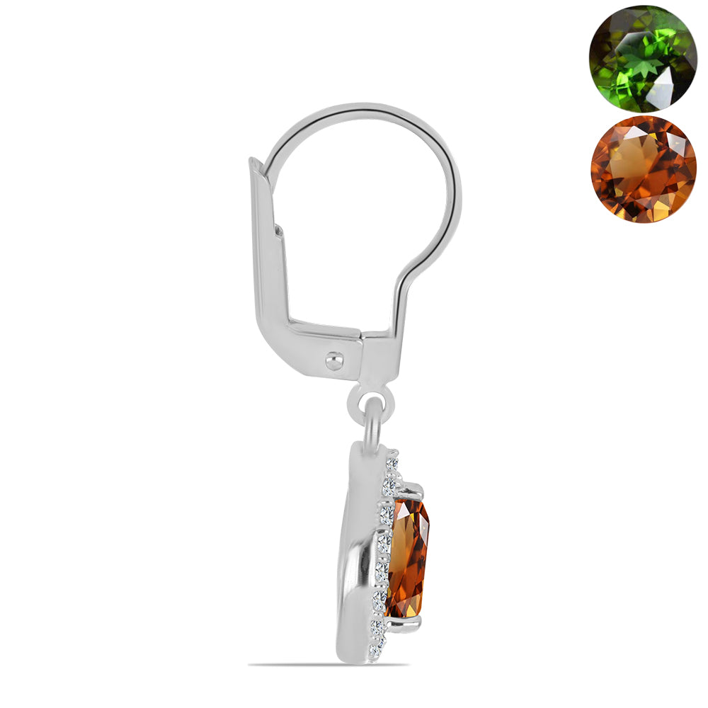 Cercei din Argint 925 ( 2.21 grame ) cu Zultanit Anatolian Certificat cultivat în laborator și Topaz Alb 2.13 Carate