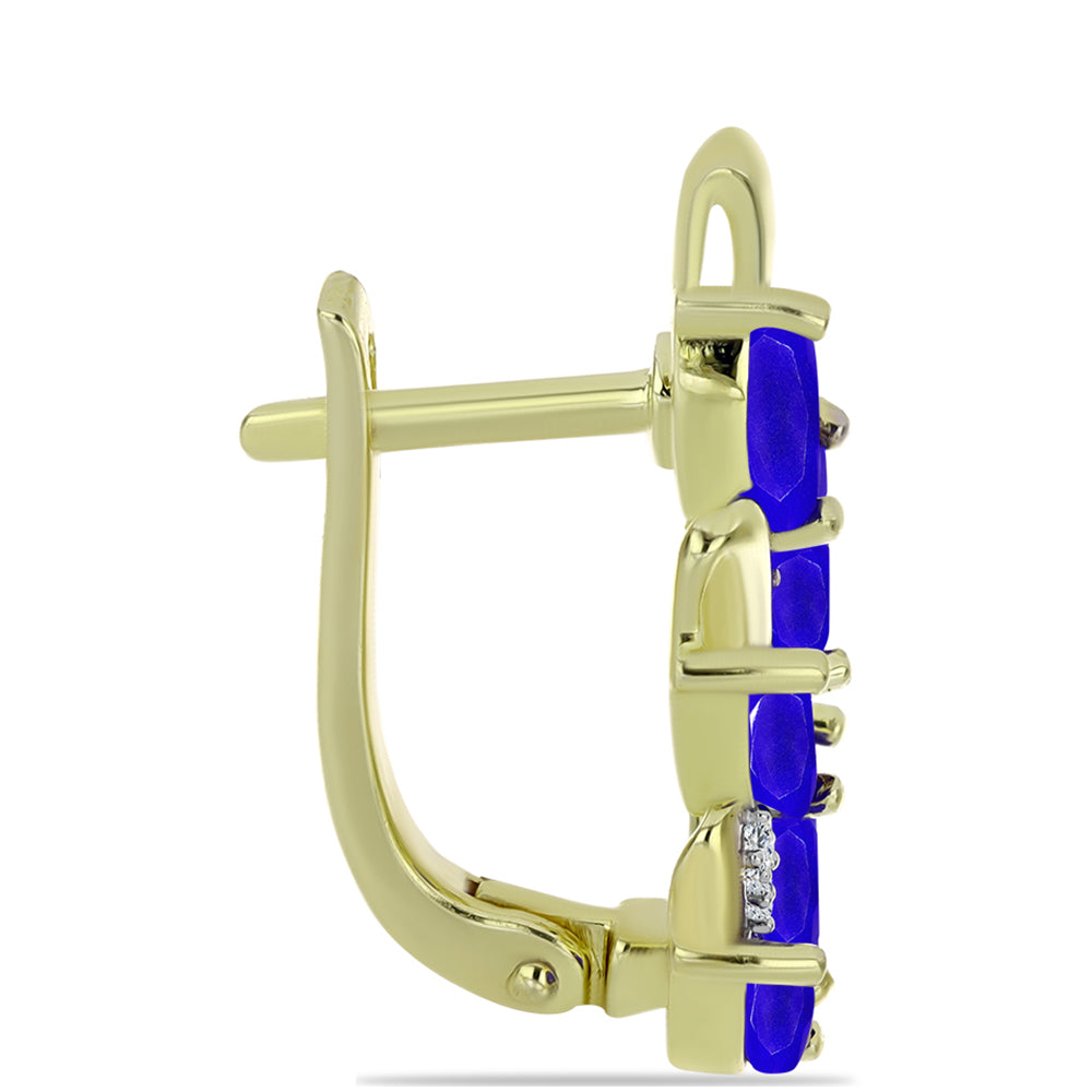 Cercei din Argint 925 Placat cu Aur ( 4.84 grame ) cu Agat Albastru și Topaz Alb 2.48 Carate