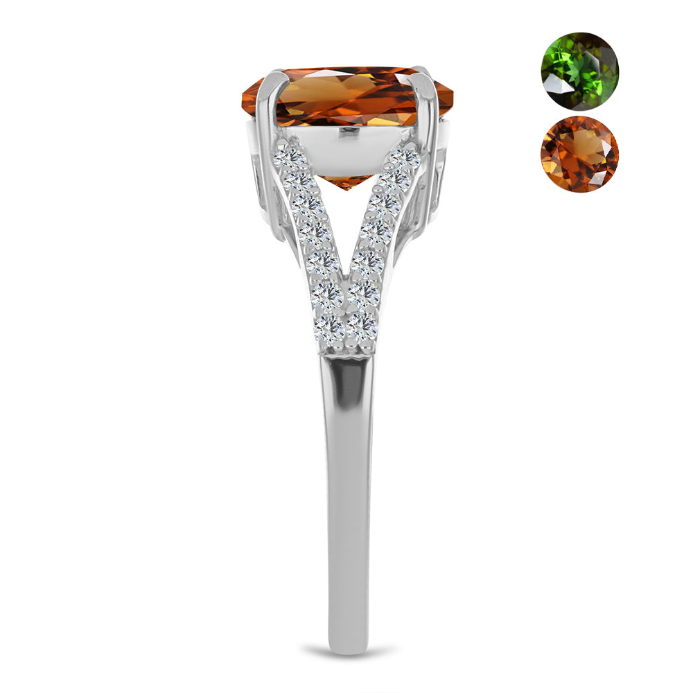 Inel din Argint 925 ( 3.18 grame ) cu Zultanit Anatolian Certificat cultivat în laborator și Topaz Alb 4.61 Carate