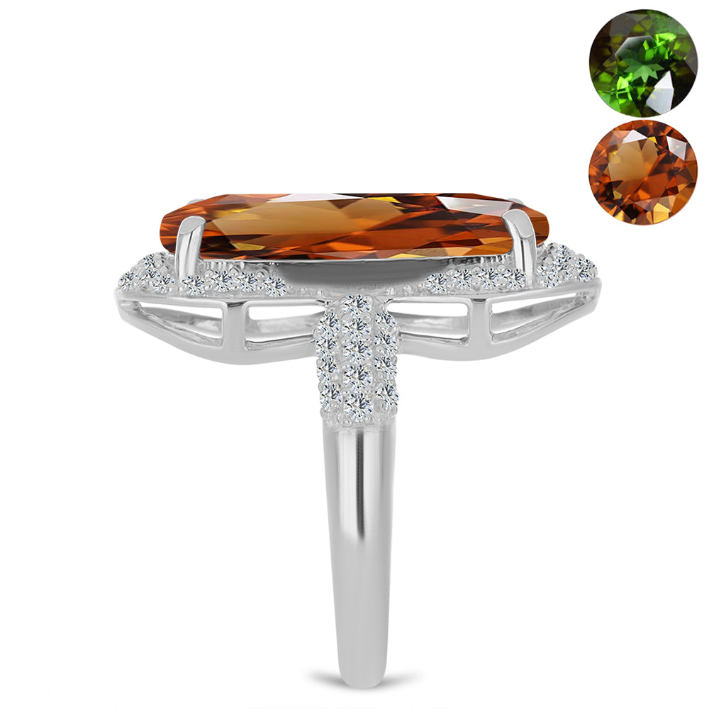 Inel din Argint 925 ( 4.55 grame ) cu Zultanit Anatolian Certificat cultivat în laborator și Topaz Alb 8.42 Carate