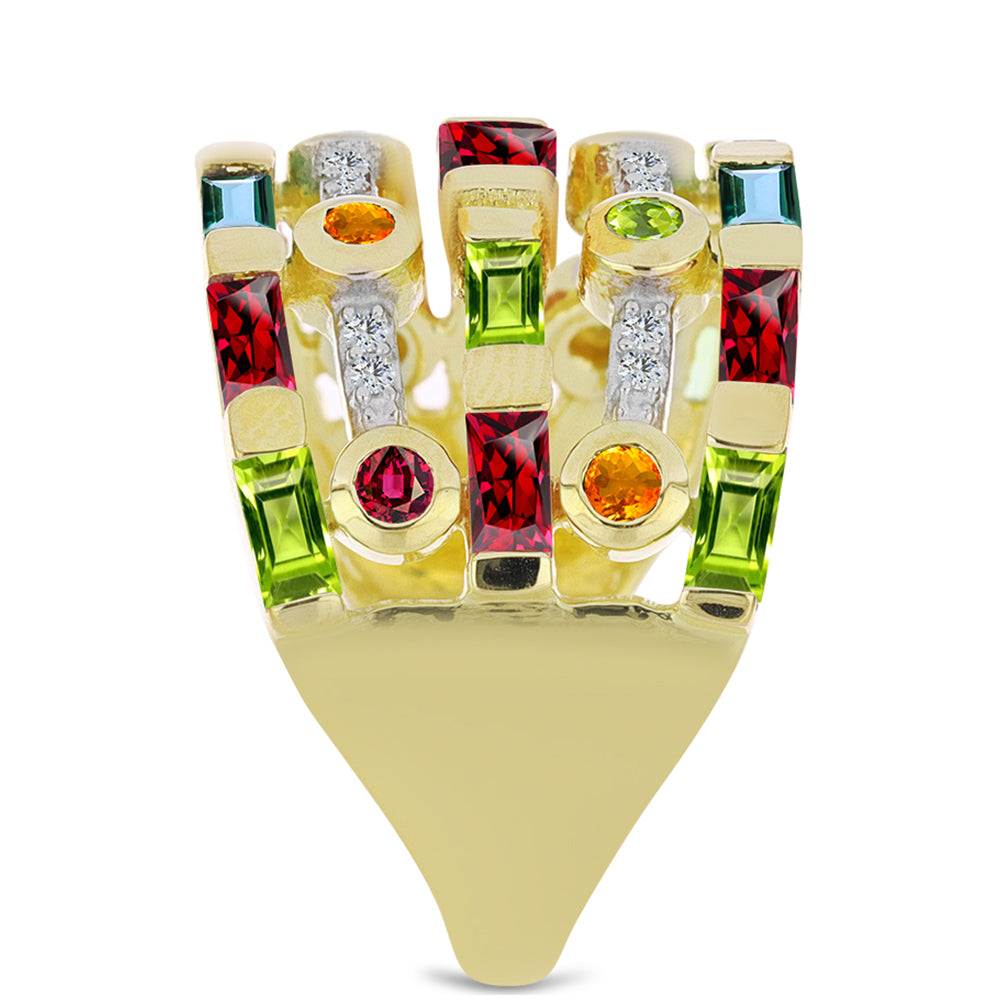 Inel din Argint 925 Placat cu Aur ( 6.09 grame ) cu Turmalină Chakra și Topaz Alb 2.87 Carate