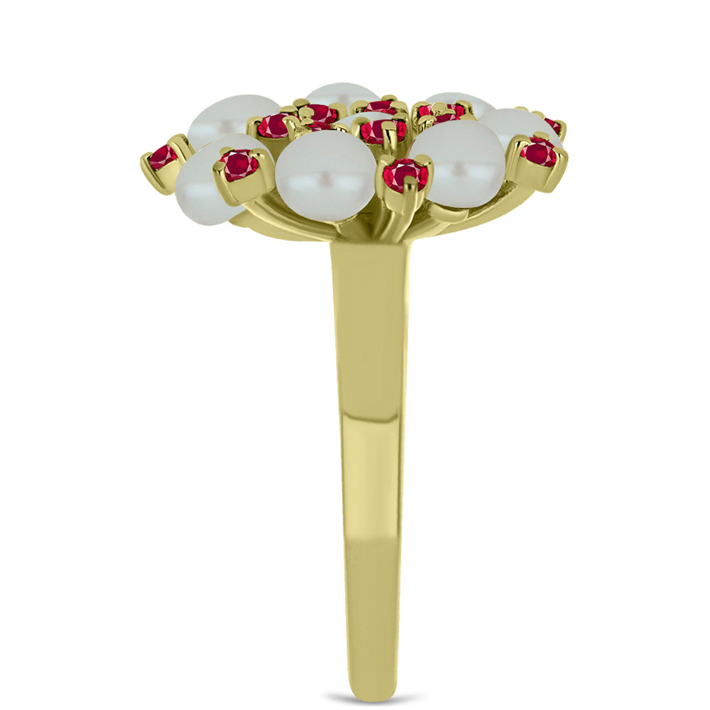 Inel din Argint 925 Placat cu Aur ( 3.99 grame ) cu Perlă de Apă Dulce Albă și Rubin Malagasy 5.62 Carate