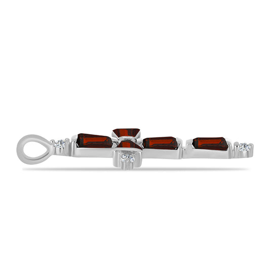 Cruce Pandantiv din Argint 925 ( 1.74 grame ) cu Granat Barton și Topaz Alb 2.45 Carate