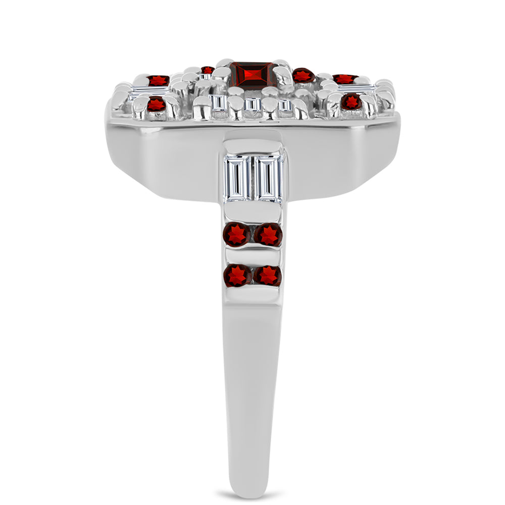 Inel din Argint 925 ( 5.34 grame ) cu Granat Barton și Zircon Alb 2.26 Carate