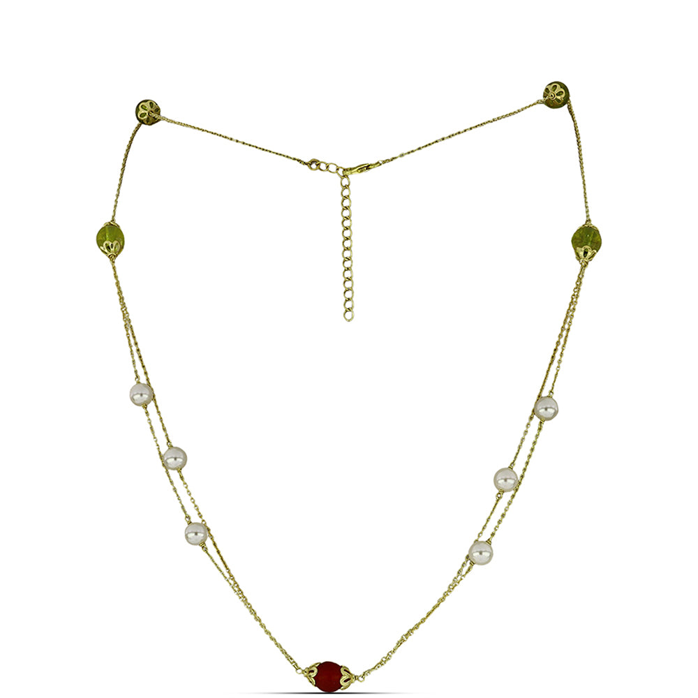 Colier din Argint 925 Placat cu Aur ( 3.61 grame ) cu Citrin Ural și Carneol 18 Carate