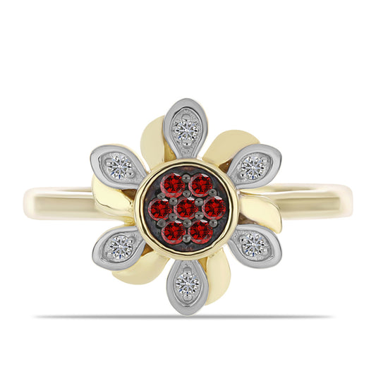 Inel din Argint 925 Placat cu Aur ( 3.09 grame ) cu Diamant Roșu și Diamant Alb 0.2 Carate