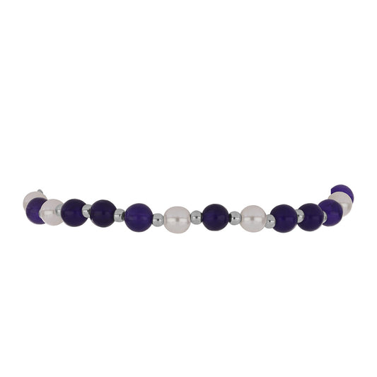 Brățară din Argint 925 ( 2.42 grame ) cu Jad Violet și Perlă de Apă Dulce Albă 23.14 Carate