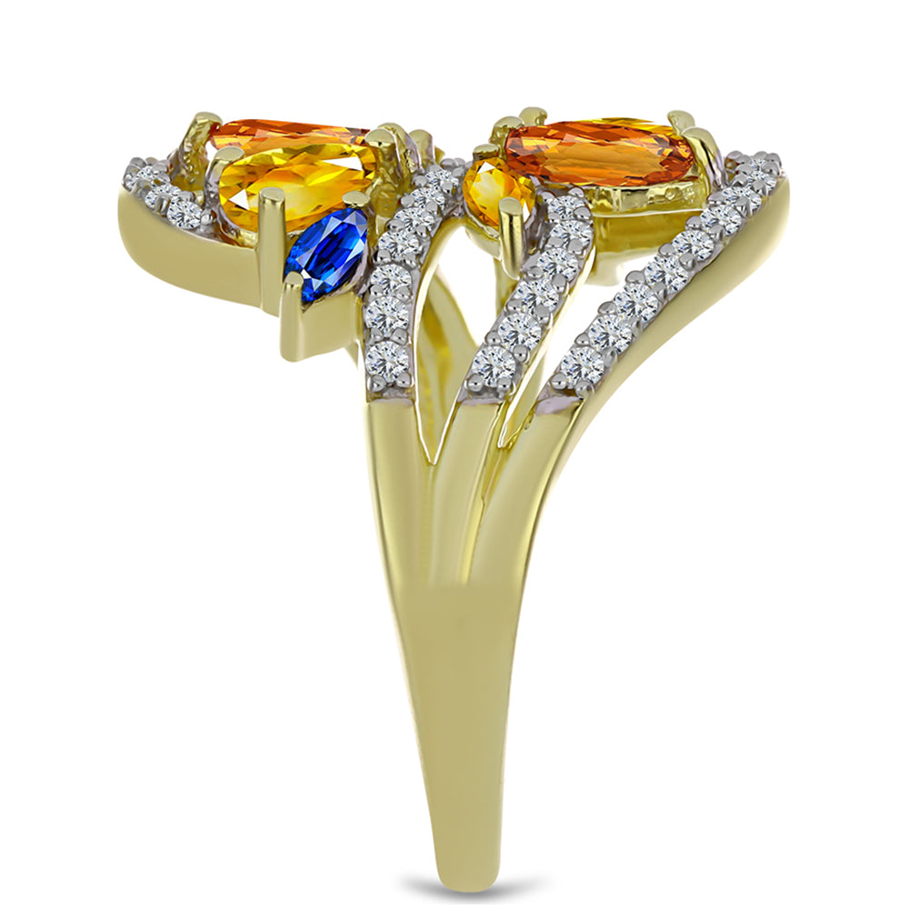 Inel din Argint 925 Placat cu Aur ( 4.04 grame ) cu Safir Rosebery Curcubeu și Topaz Alb 2.02 Carate