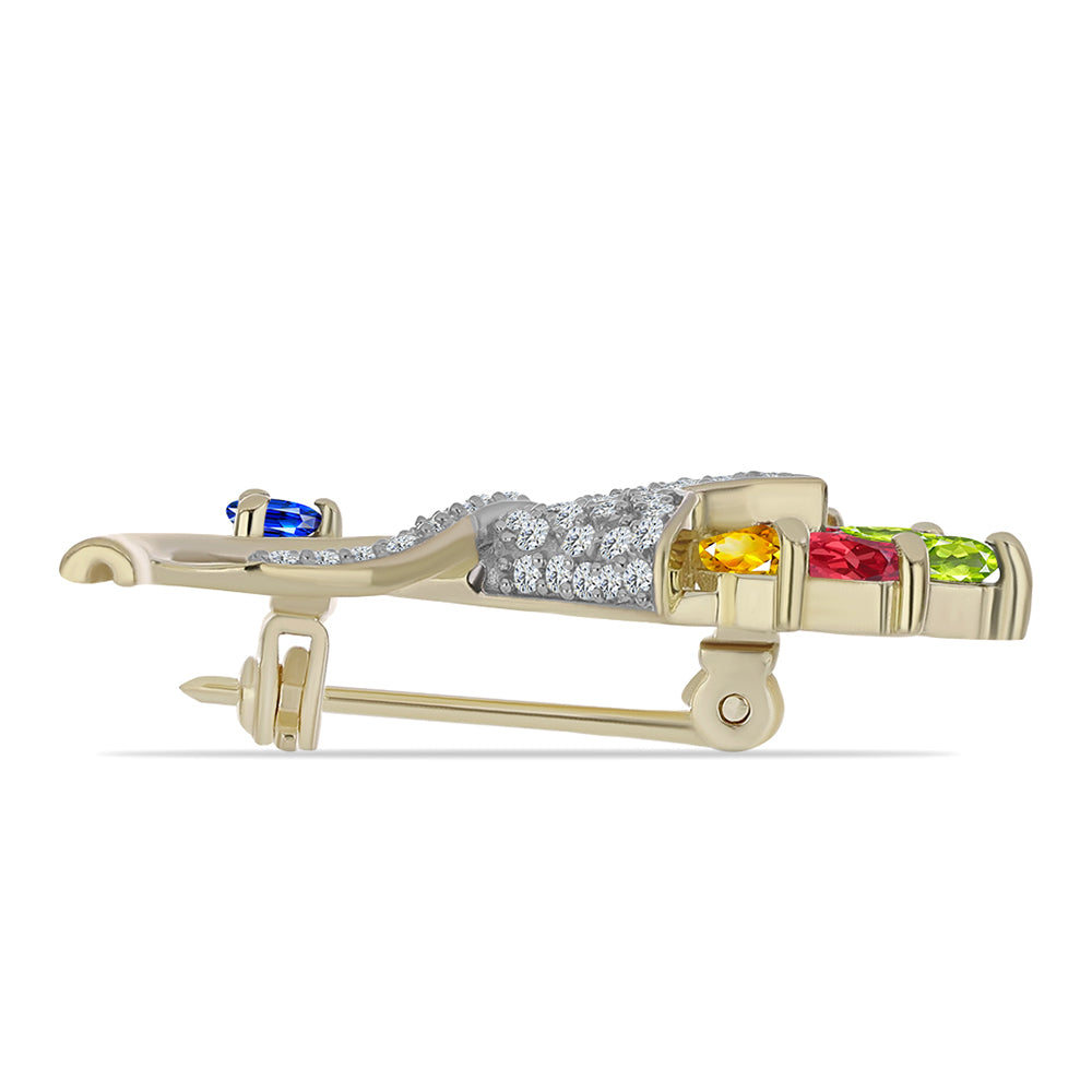 Broşă din Argint 925 Placat cu Aur ( 3.17 grame ) cu Safir Rosebery Curcubeu și Topaz Alb 2.12 Carate