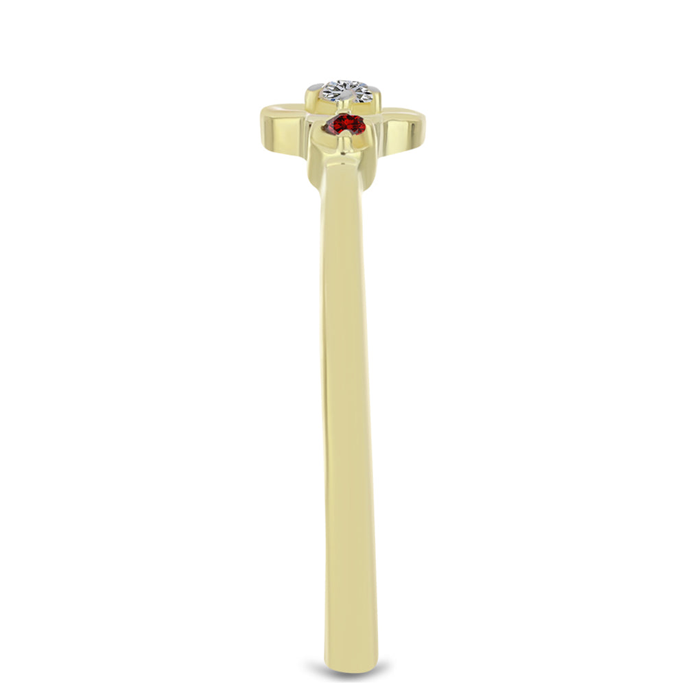 Inel din Argint 925 Placat cu Aur ( 1.6 grame ) cu Diamant Roșu și Diamant Alb 0.06 Carate