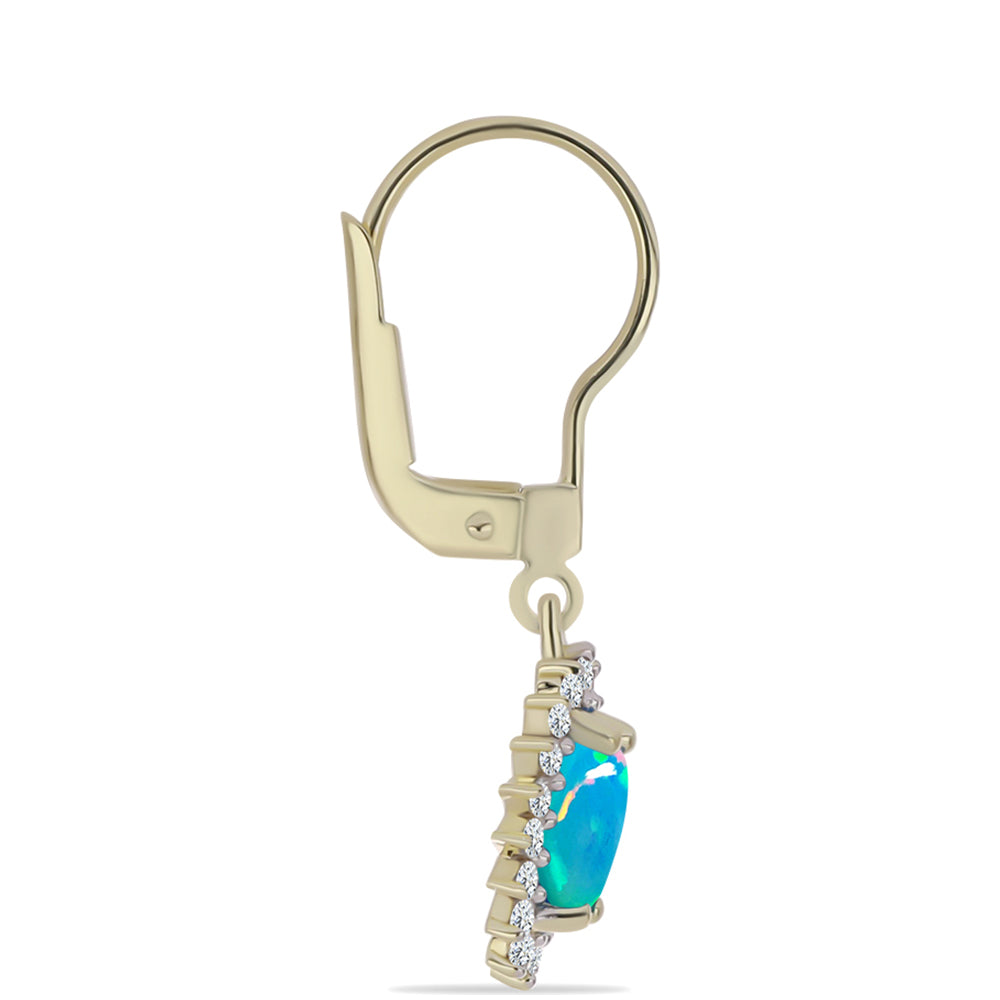 Cercei din Argint 925 Placat cu Aur ( 2.03 grame ) cu Opal Albastru Etiopian Paraiba și Topaz Alb 1.18 Carate