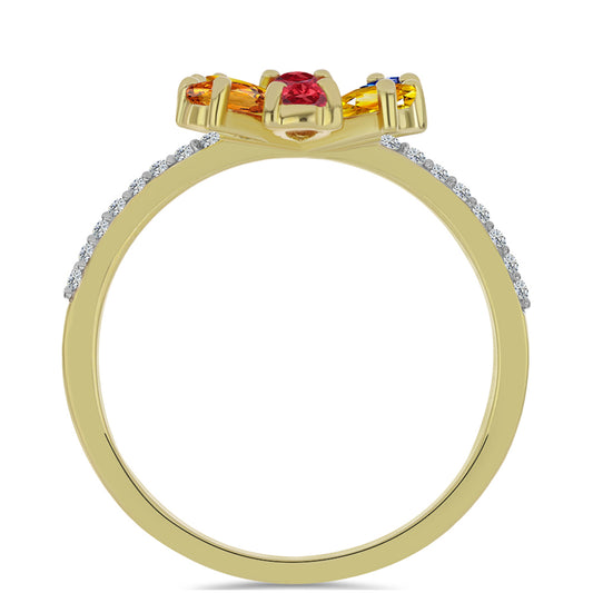 Inel din Argint 925 Placat cu Aur ( 2.39 grame ) cu Safir Rosebery Curcubeu și Topaz Alb 1.69 Carate