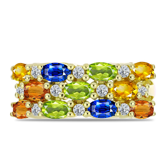 Inel din Argint 925 Placat cu Aur ( 4.32 grame ) cu Safir Rosebery Curcubeu și Topaz Alb 3.96 Carate
