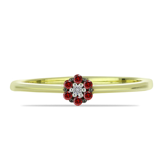 Inel din Argint 925 Placat cu Aur ( 1.73 grame ) cu Diamant Roșu și Diamant Alb 0.09 Carate