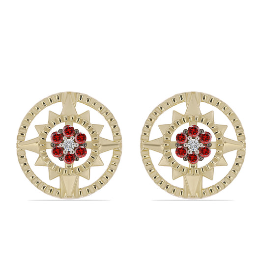 Cercei din Argint 925 Placat cu Aur ( 2.68 grame ) cu Diamant Roșu și Diamant Alb 0.2 Carate