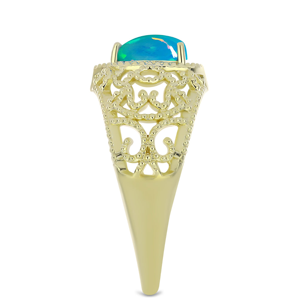 Inel din Argint 925 Placat cu Aur ( 3 grame ) cu Opal Albastru Etiopian Paraiba 0.44 Carate