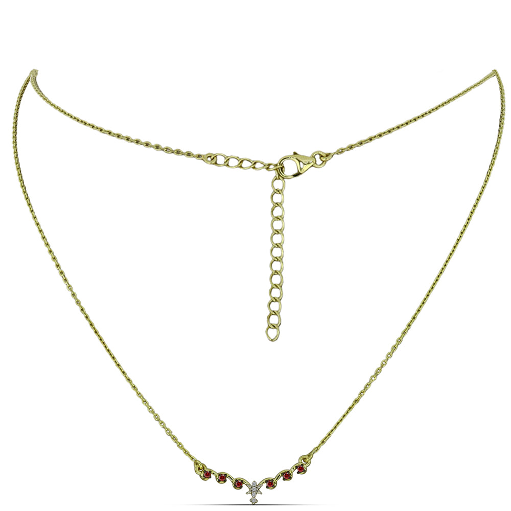 Colier din Argint 925 Placat cu Aur ( 3.06 grame ) cu Diamant Roșu și Diamant Alb 0.14 Carate