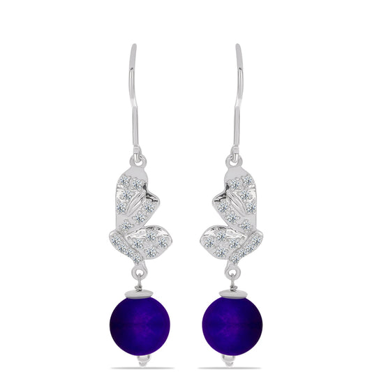 Cercei din Argint 925 ( 3.25 grame ) cu Jad Violet și Topaz Alb 7.93 Carate