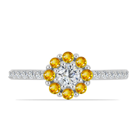 Inel din Argint 925 ( 2.14 grame ) cu Citrin Ural și Topaz Alb 0.79 Carate