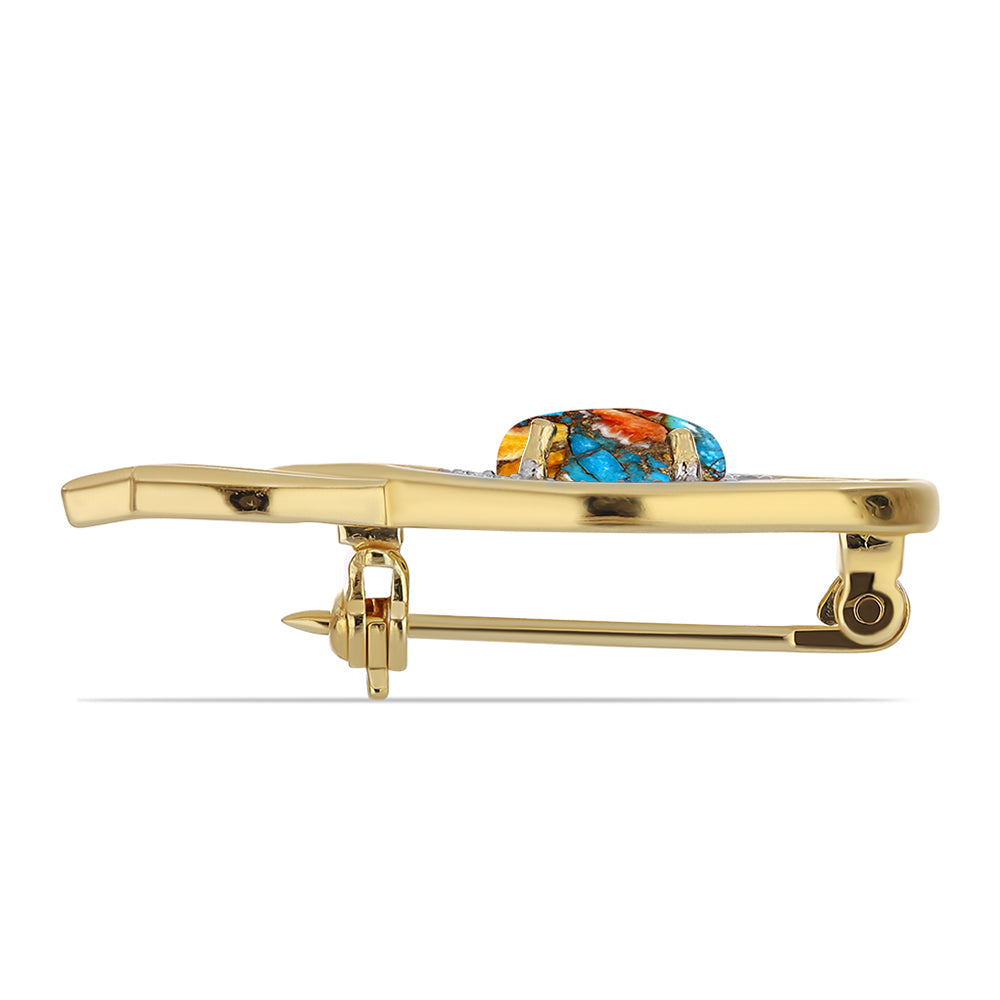 Broşă din Argint 925 Placat cu Aur ( 2.24 grame ) cu Turcoaz Oyster și Topaz Alb 0.79 Carate