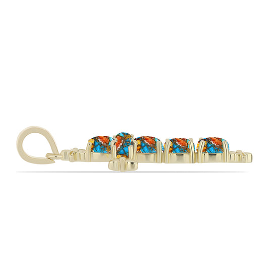 Cruce Pandantiv din Argint 925 Placat cu Aur ( 2.13 grame ) cu Turcoaz Oyster și Topaz Alb 1.72 Carate