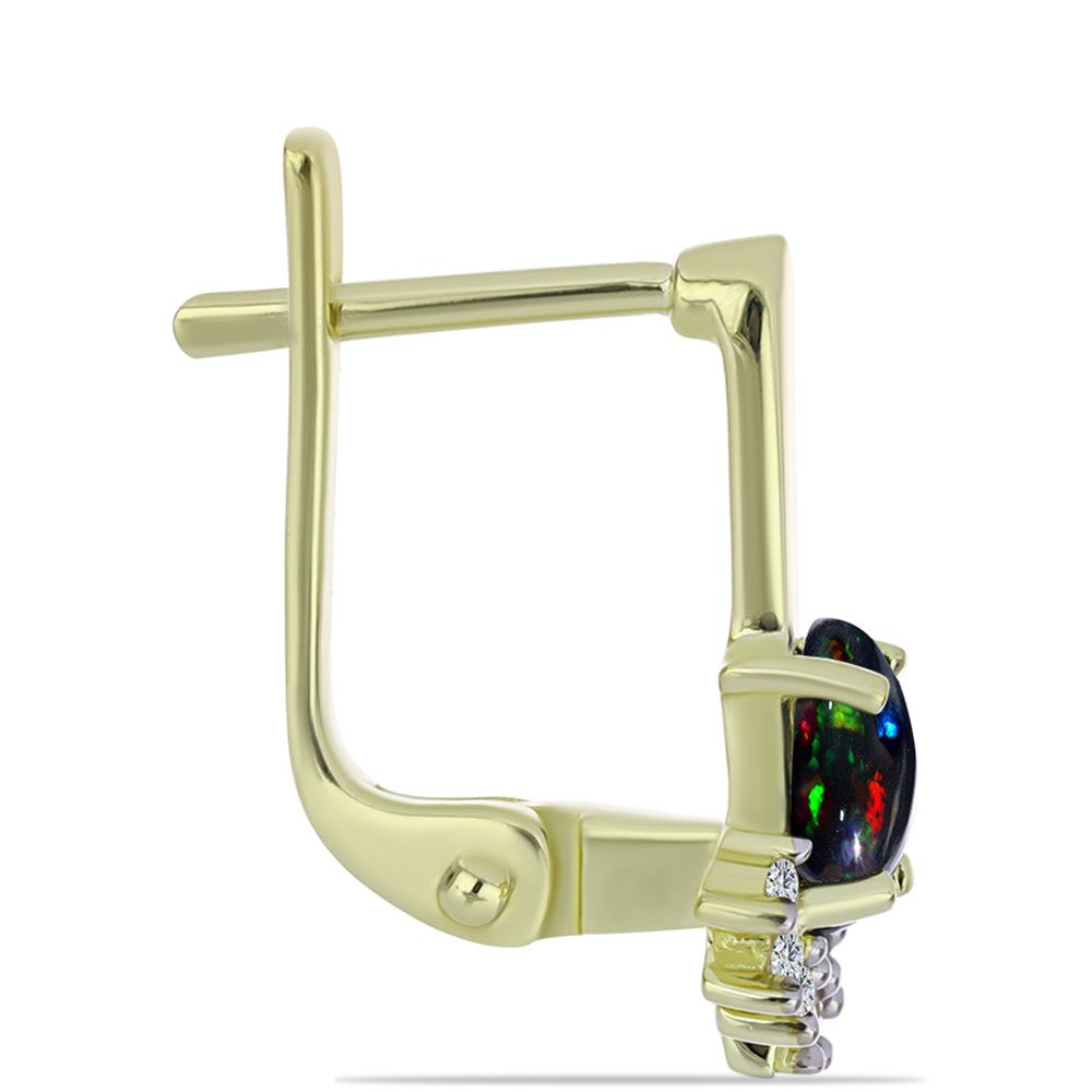 Cercei din Argint 925 Placat cu Aur ( 2.69 grame ) cu Opal Etiopian Negru Lega Dembi și Topaz Alb 0.73 Carate