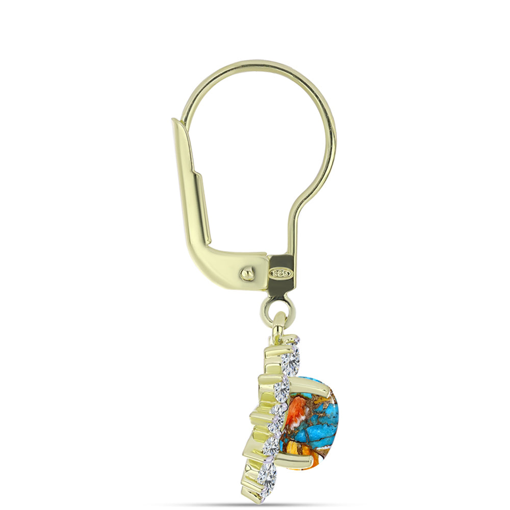 Cercei din Argint 925 Placat cu Aur ( 2.37 grame ) cu Turcoaz Oyster și Topaz Alb 2.82 Carate