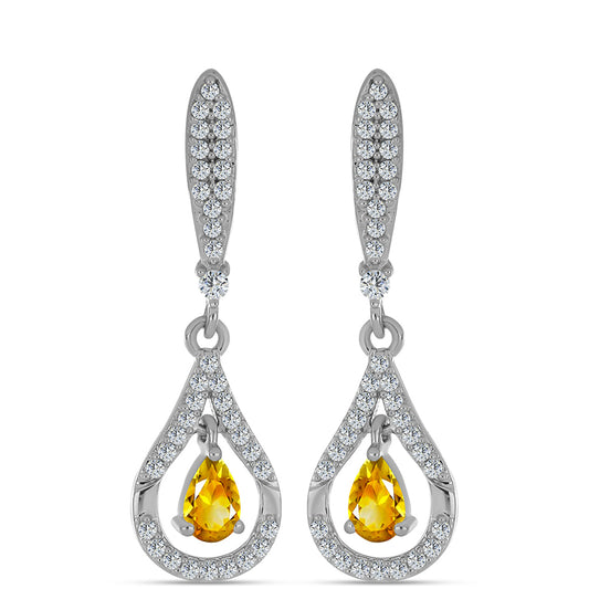 Cercei din Argint 925 ( 4.55 grame ) cu Citrin Ural și Topaz Alb 1.44 Carate