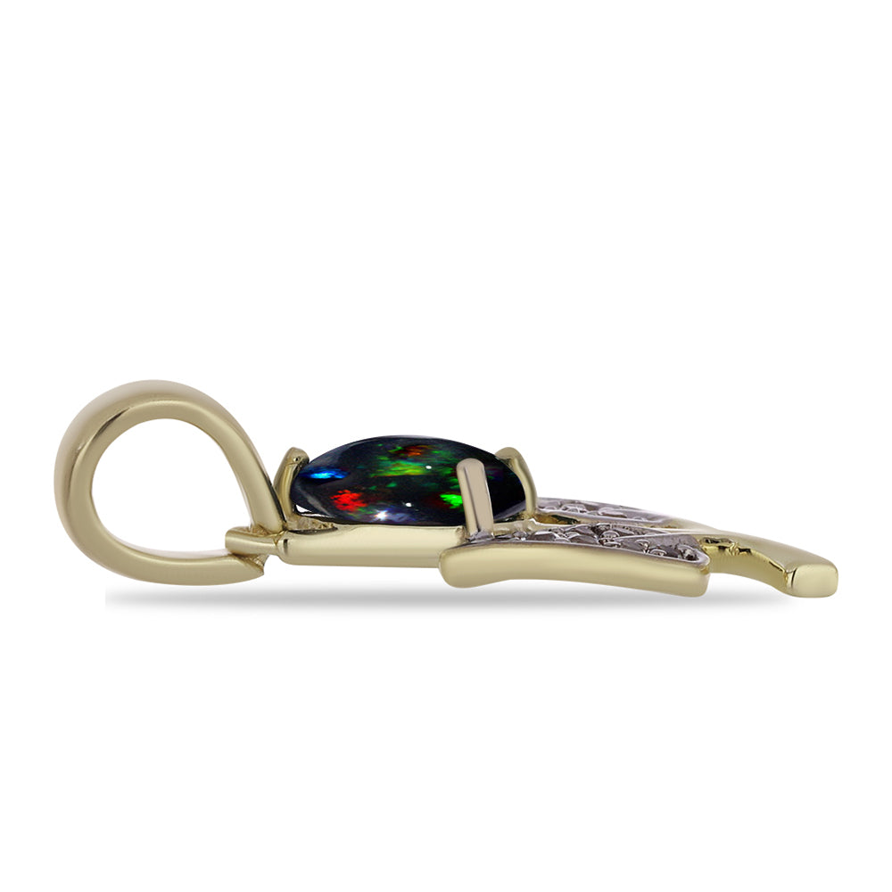 Pandantiv din Argint 925 Placat cu Aur ( 1.28 grame ) cu Opal Etiopian Negru Lega Dembi și Topaz Alb 0.53 Carate