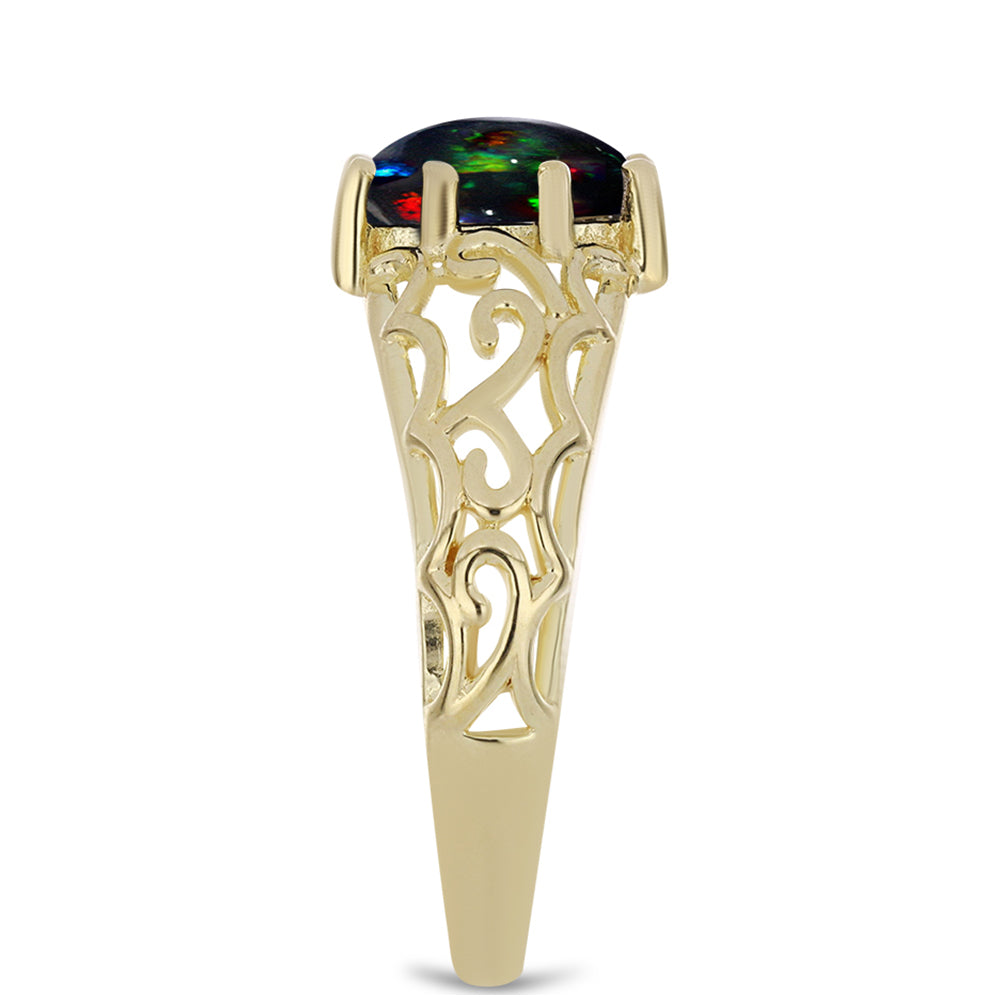 Inel din Argint 925 Placat cu Aur ( 2.47 grame ) cu Opal Etiopian Negru Lega Dembi 0.77 Carate
