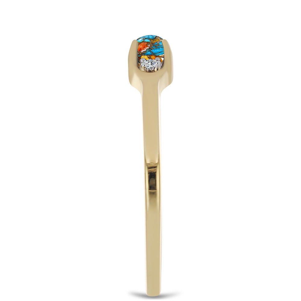Inel din Argint 925 Placat cu Aur ( 1.73 grame ) cu Turcoaz Oyster și Topaz Alb 0.35 Carate