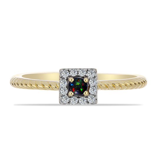 Inel din Argint 925 Placat cu Aur ( 2.25 grame ) cu Opal Etiopian Negru Lega Dembi și Topaz Alb 0.19 Carate