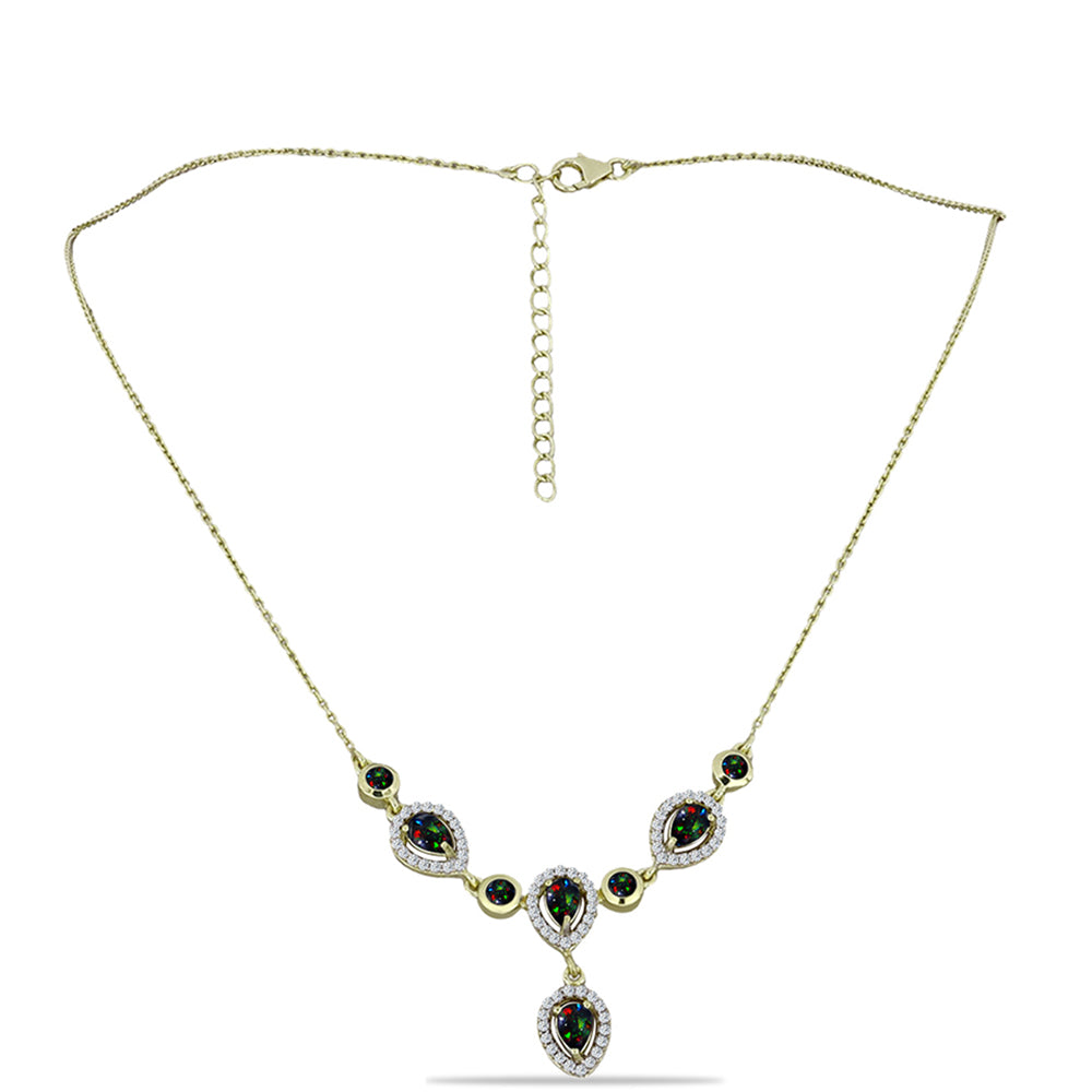 Colier din Argint 925 Placat cu Aur ( 6.77 grame ) cu Opal Etiopian Negru Lega Dembi și Topaz Alb 2.09 Carate
