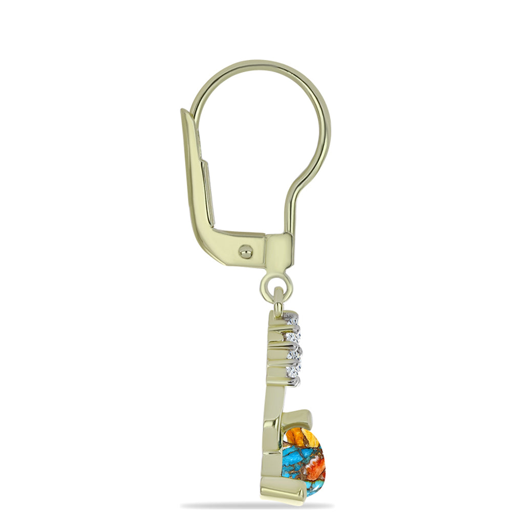 Cercei din Argint 925 Placat cu Aur ( 2.45 grame ) cu Turcoaz Oyster și Topaz Alb 1.45 Carate