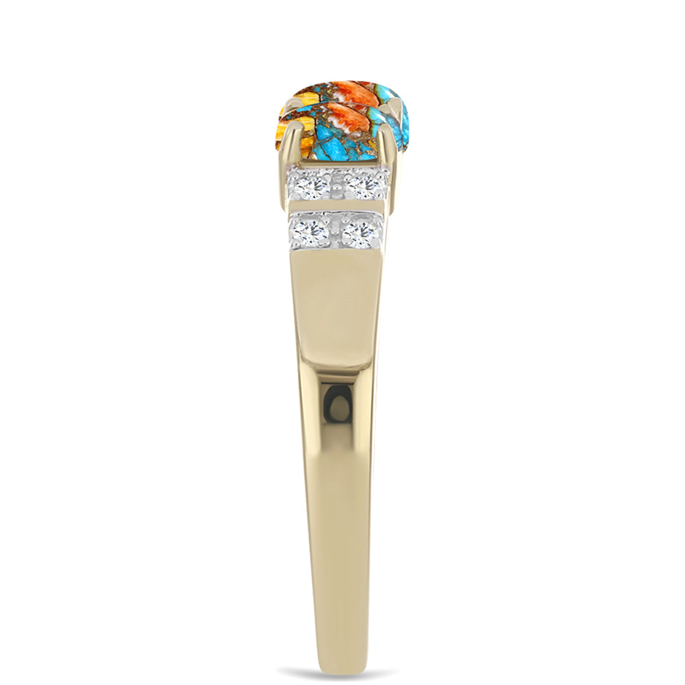 Inel din Argint 925 Placat cu Aur ( 2.61 grame ) cu Turcoaz Oyster și Topaz Alb 1.02 Carate