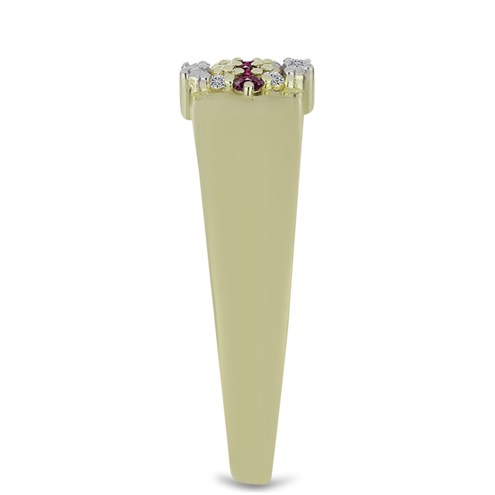 Inel din Argint 925 Placat cu Aur ( 3.44 grame ) cu Diamant Violet și Diamant Alb 0.12 Carate