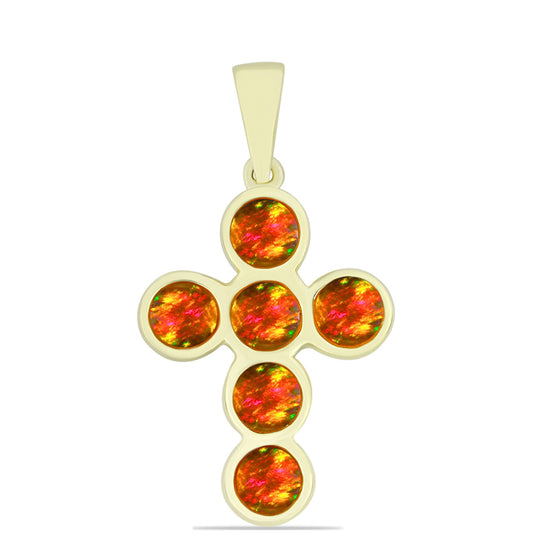 Cruce Pandantiv din Argint 925 Placat cu Aur ( 2.77 grame ) cu Opal de Foc American 1.16 Carate