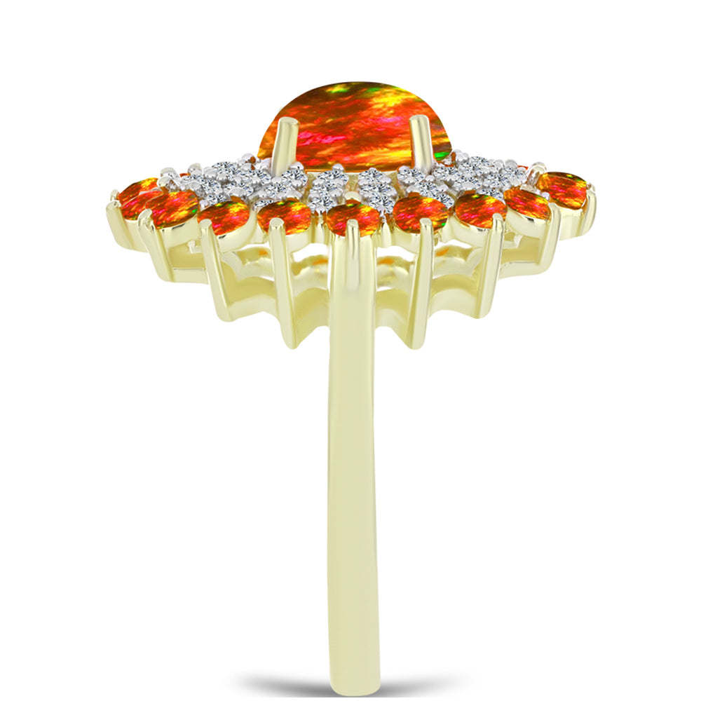 Inel din Argint 925 Placat cu Aur ( 4.14 grame ) cu Opal de Foc American și Topaz Alb 1.81 Carate