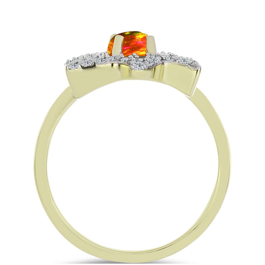 Inel din Argint 925 Placat cu Aur ( 3.2 grame ) cu Opal de Foc American și Topaz Alb 0.81 Carate