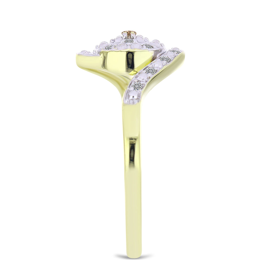 Inel din Argint 925 Placat cu Aur ( 2.34 grame ) cu Diamant de culoarea Șampaniei și Diamant Alb 0.11 Carate